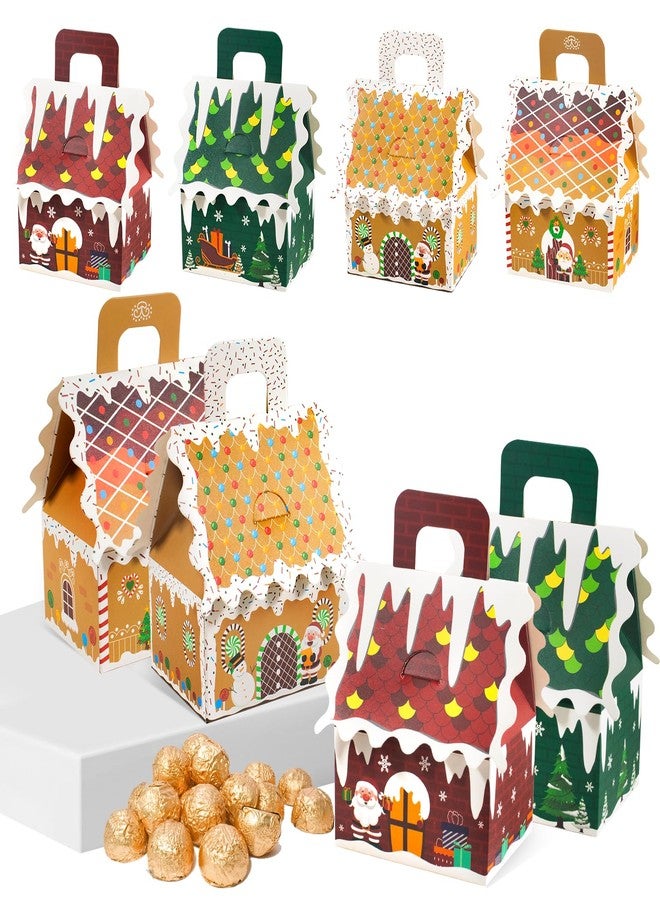 Dhnvcud 24 Pcs Christmas Gingerbread House Treat Gift Wrap Boxes,Christmas Candy Cookie Boxes with Handle,for Holiday Xmas Party Favors Baby Shower,4 Designs - Image 1